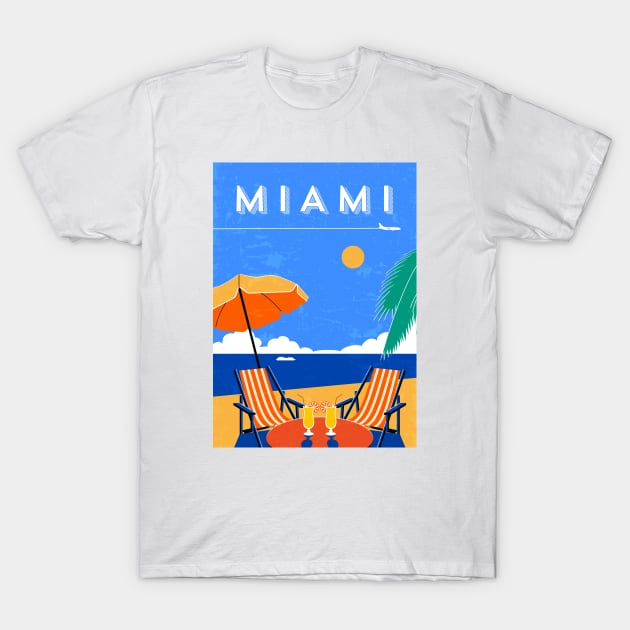 Miami beach, USA - Retro travel minimalistic poster T-Shirt by GreekTavern